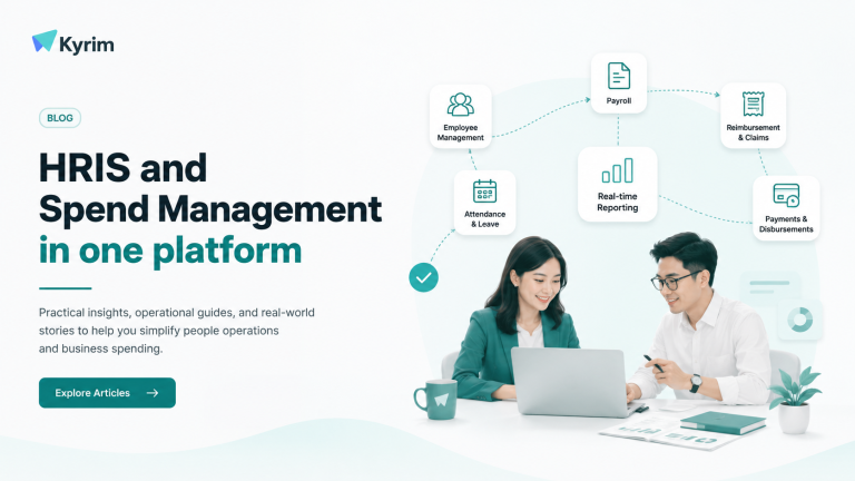 Kyrim HRIS and Spend Management platform helping HR and Finance teams manage payroll, attendance, reimbursements, employee data, and business payments in one integrated platform.